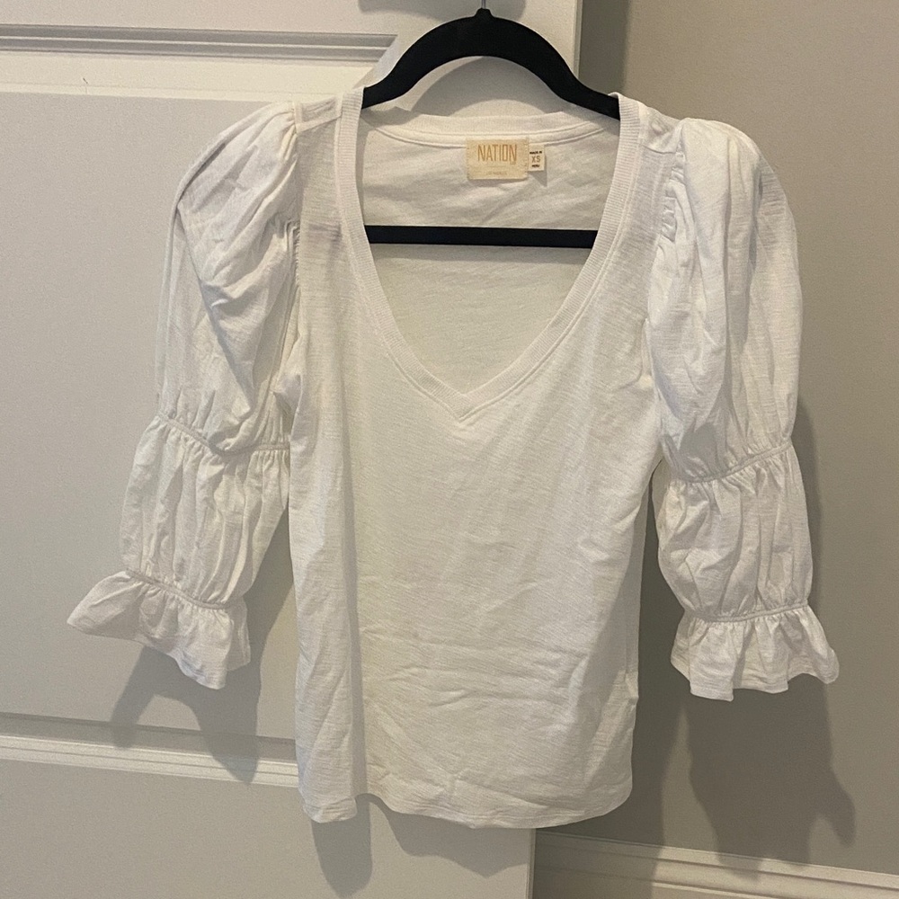 Nation LTD Cream V-Neck Puff Sleeve Top